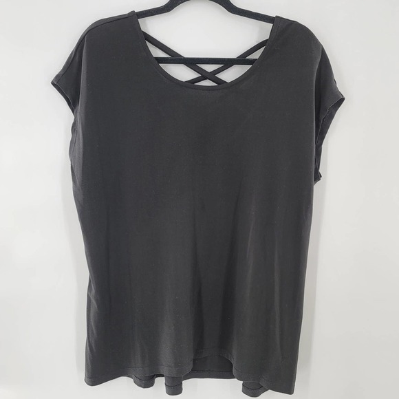 𝅺TORRID Black Strappy Back Cap Sleeve Blouse Size 0 Plus Size 0X - Picture 1 of 4